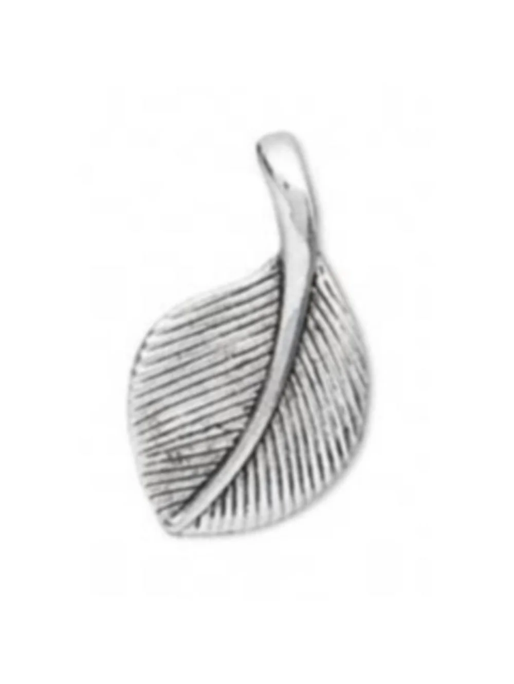 Curved Minimalist Leaf Pendant Drop Charm Antique Silver Plated Pewter